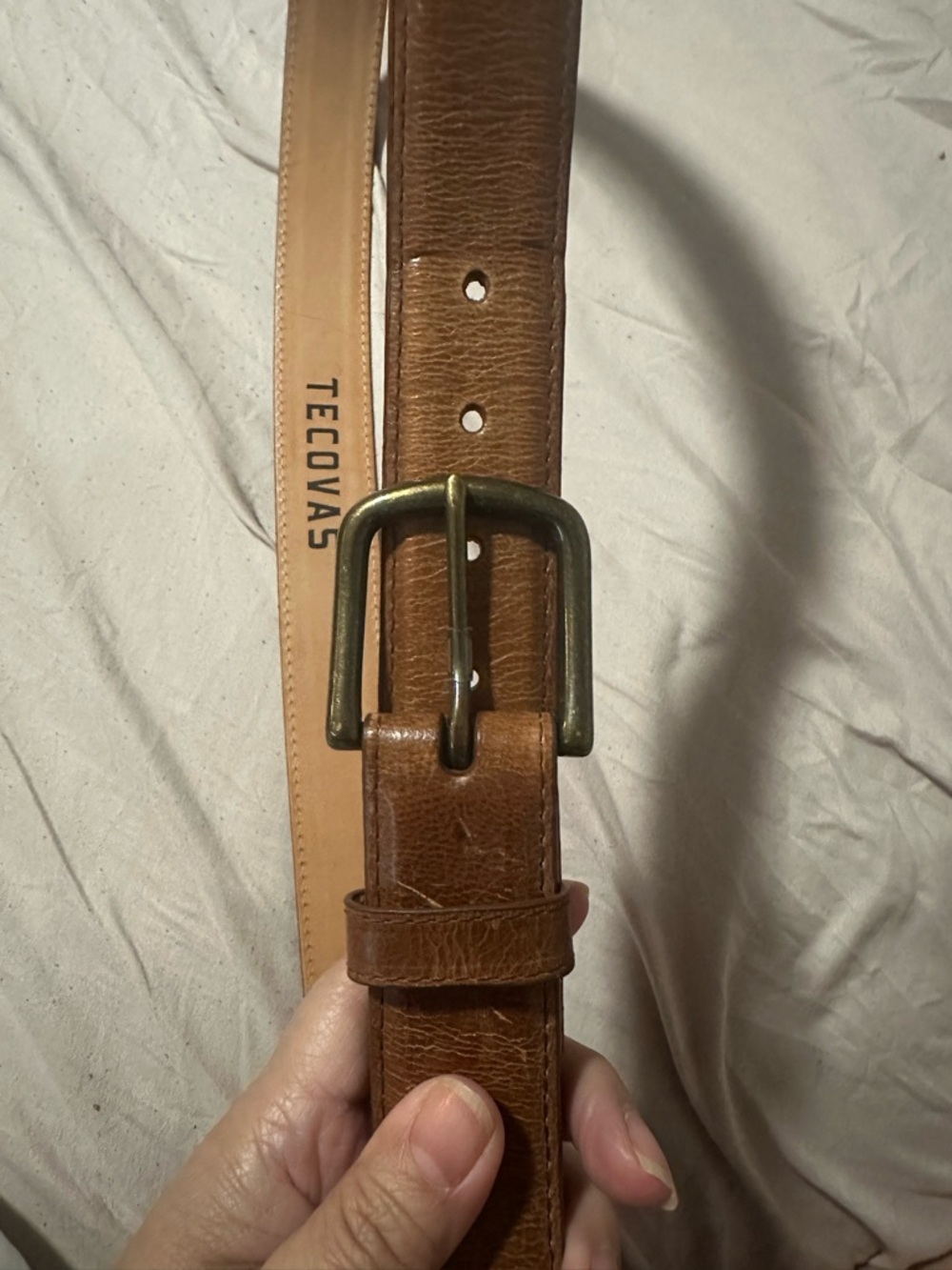 Tecovas Brown Leather Belt with Brass-Tone Buckle